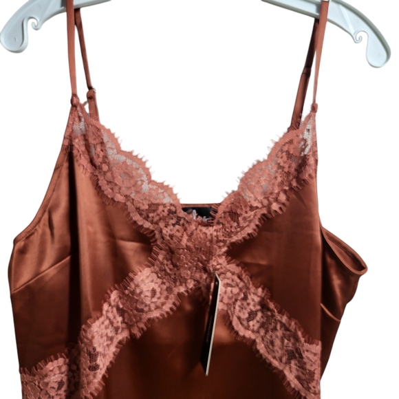 Lulu's Sweetest Kiss Rust Orange Satin Lace Cami Top - Picture 4 of 16